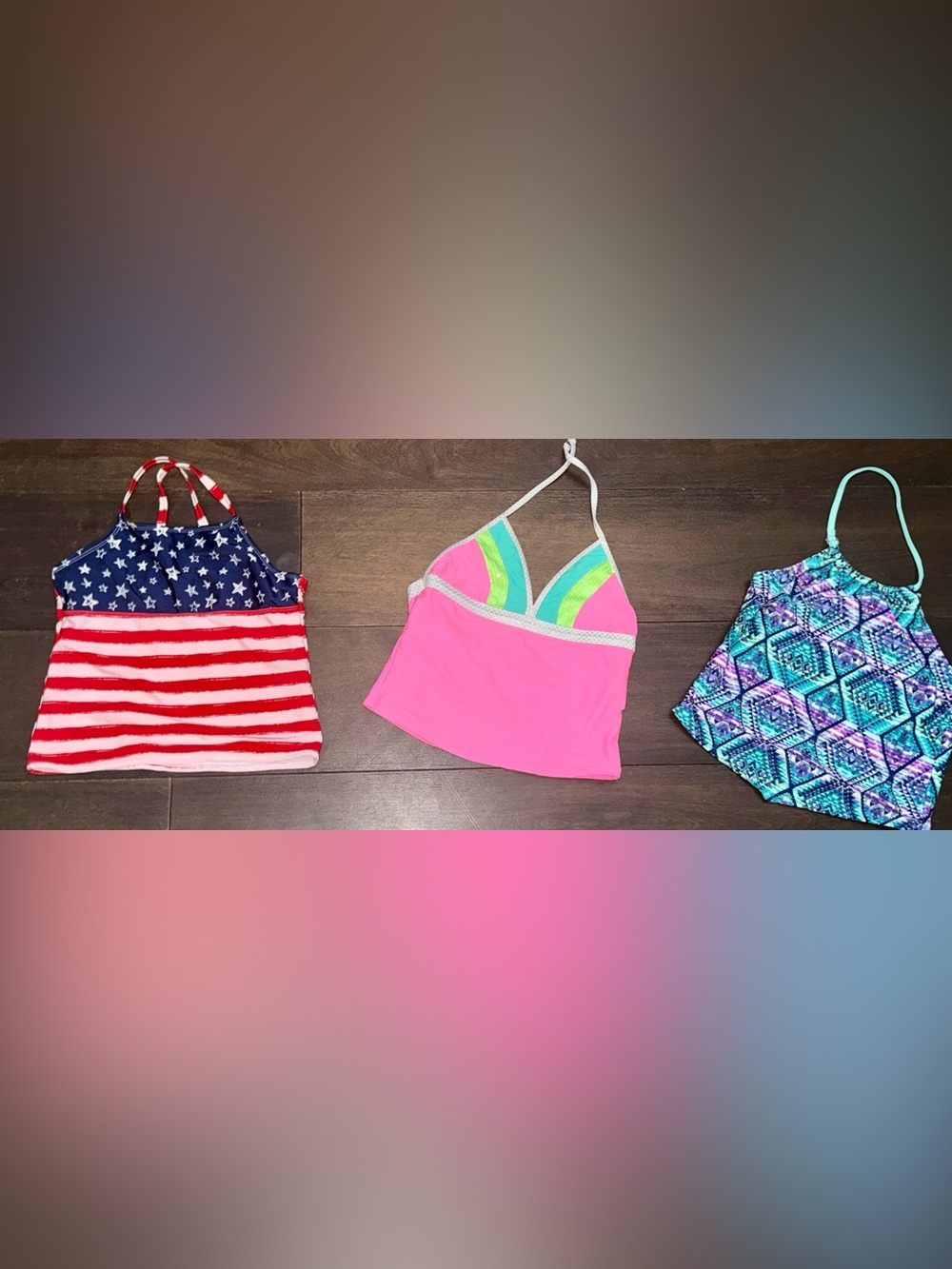 Girls Tankini Swim Top Lot 3 piece size 10-12 Pink Patriotic Mixed Sizes